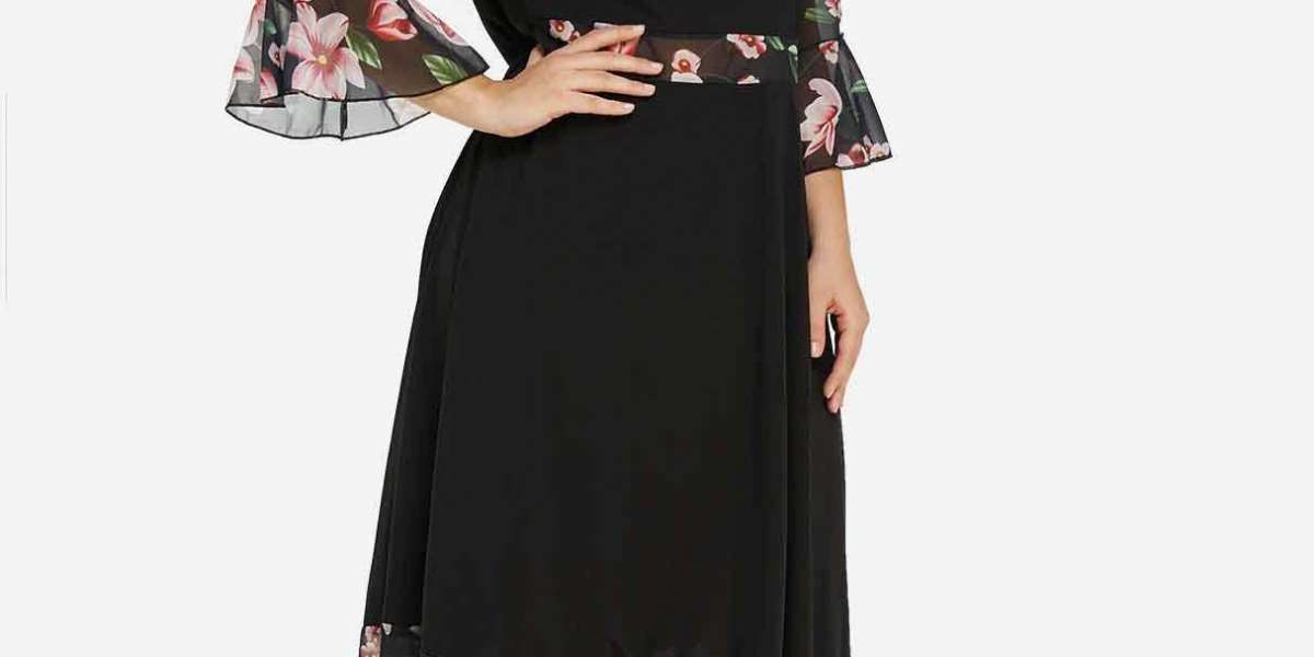 Round Neck Floral Print Lace-Up Cut Out 3/4 Length Sleeve Flounced Hem Burgundy Casual Dresses